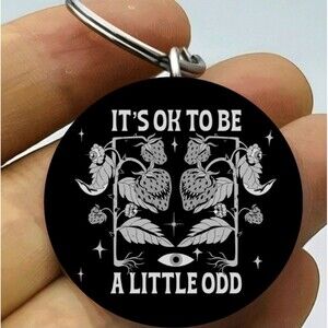 It's Oaky To Be Little Odd Strawberry Leaf Art Horror Cute Stainless Keychain
